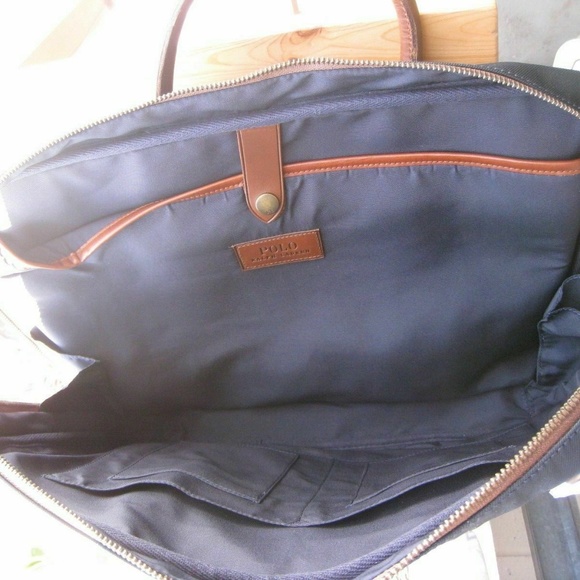 - NEW RALPH LAUREN navy blue commuter briefcase messenger Canvas /leather - Picture 5 of 5